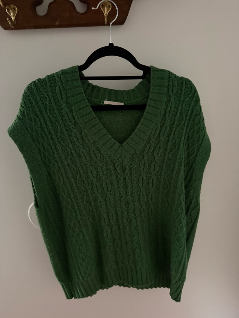 Anthropologie Green Cable-Knit V-Neck Sweater